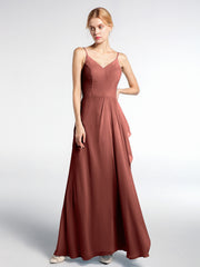 V-neck Chiffon Simple Maxi Dress with Spaghetti Straps-Terracotta Plus Size