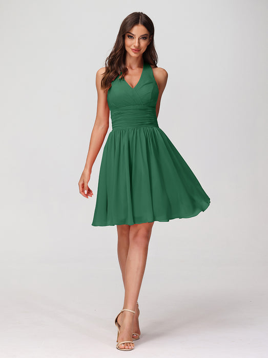 Short Chiffon V Neckline Bridesmaid Gowns Marigold