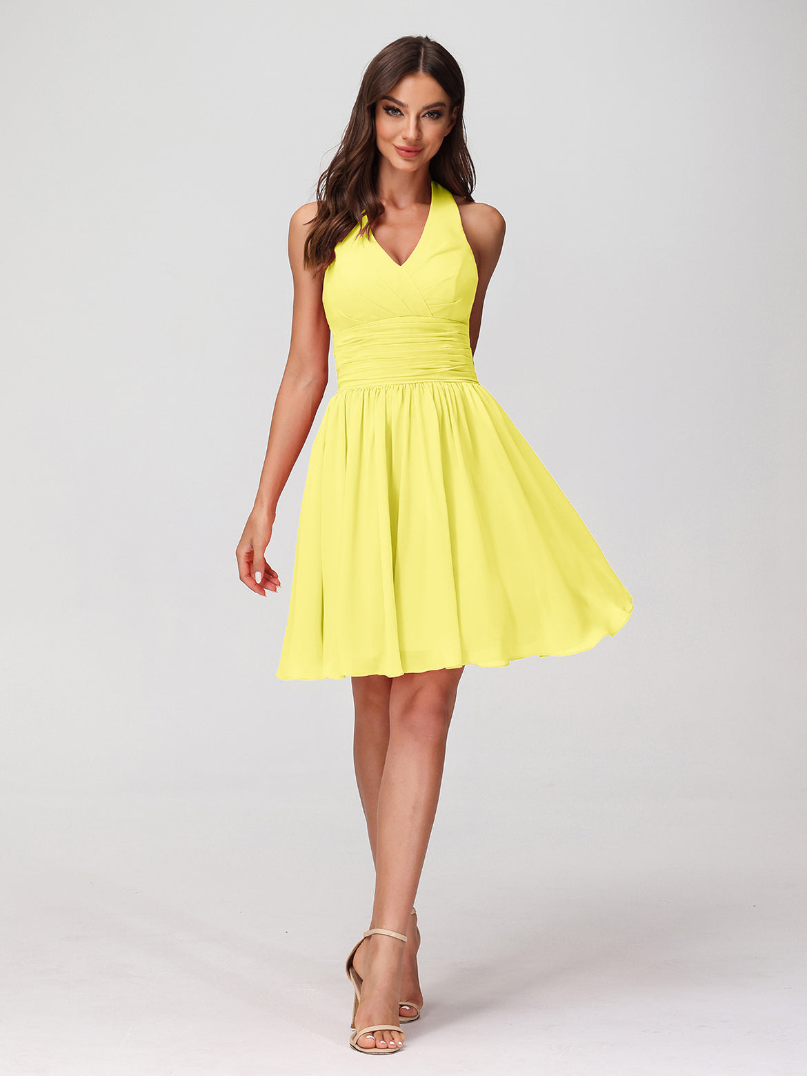 bright yellow bridesmaid dress A-Line Yellow Chiffon Long Bridesmaid Dress – FancyVestido main image 0