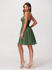 Halter V Neck Short Chiffon Bridesmaid Dresses-Olive Green