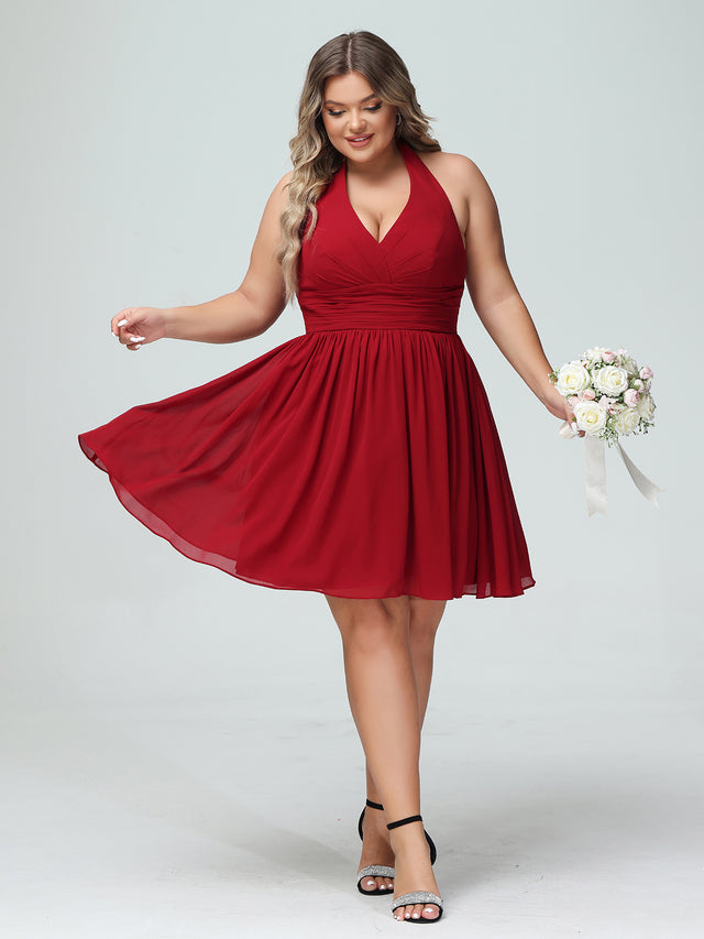 Halter V-neck Short Lace Dresses Peacock Plus Size