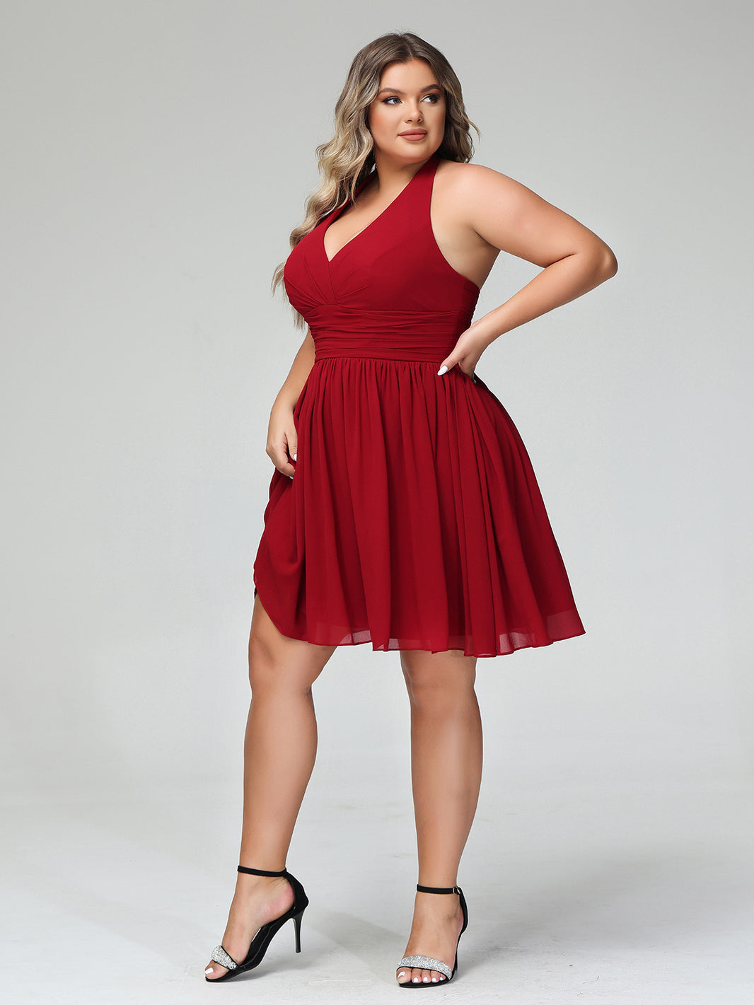 Sweetheart Chiffon Long DressES with Zipper Back Burgundy Plus Size main image 0