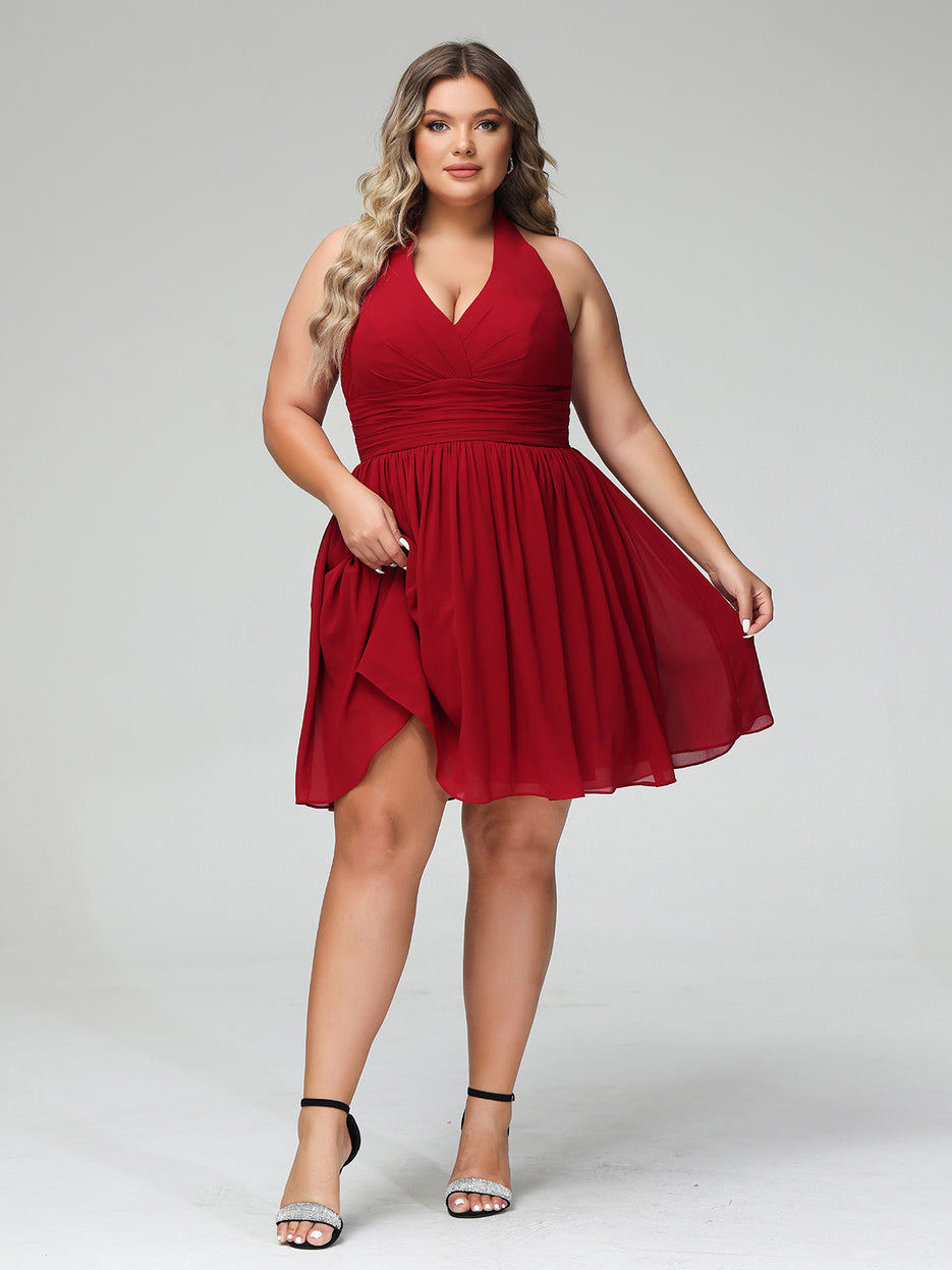 Short Chiffon Bridesmaid Dress with V Neck Black Plus Size main image 1