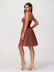 Halter V Neck Short Chiffon Bridesmaid Dresses-Terracotta