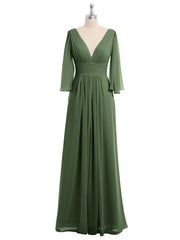 Deep V-neck Chiffon Dresses with Slit Olive Green Plus Size
