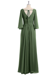 Deep V-neck Chiffon Dresses with Slit Olive Green Plus Size