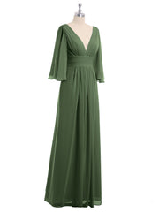 Deep V-neck Chiffon Dresses with Slit Olive Green Plus Size