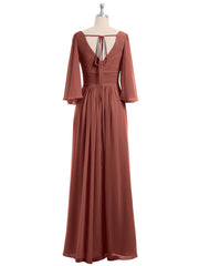Deep V-neck Chiffon Dresses with Slit Terracotta Plus Size