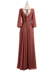 Deep V-neck Chiffon Dresses with Slit Terracotta