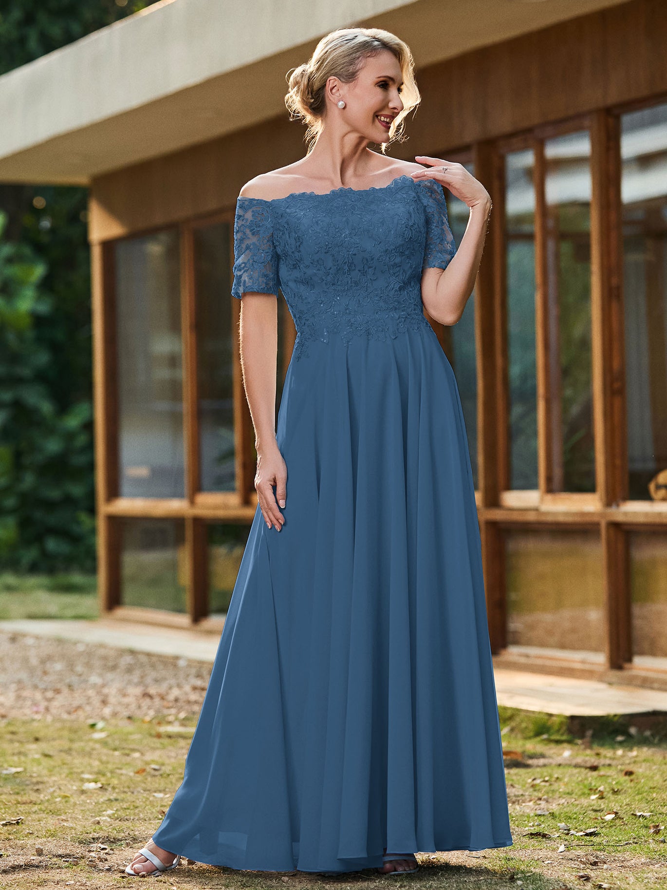 blue dress for baby girl Slate Blue Matte Satin Maxi Dress With Gathered Side And Lace-Up Back