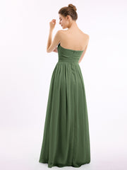 Strapless Long Chiffon Bridesmaid Dresses-Olive Green