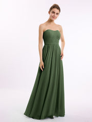 BABARONI Strapless Long Chiffon Bridesmaid Dresses-Olive Green Plus Size, Olive Green / US18 BABARONI Strapless Long Chiffon Bridesmaid Dresses-Olive Green Plus Size, Olive Green / US18