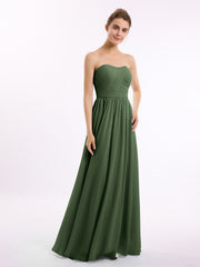Strapless Long Chiffon Bridesmaid Dresses-Olive Green