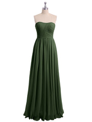 Strapless Long Chiffon Bridesmaid Dresses-Olive Green