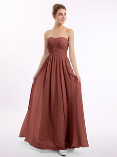 Strapless Long Chiffon Bridesmaid Dresses-Terracotta