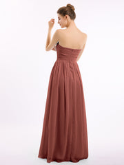 Strapless Long Chiffon Bridesmaid Dresses-Terracotta Plus Size