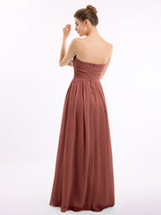 Strapless Long Chiffon Bridesmaid Dresses-Terracotta