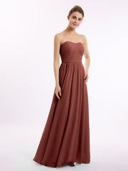 Strapless Long Chiffon Bridesmaid Dresses-Terracotta Plus Size