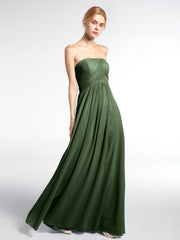 Strapless Chiffon Empire Waist Dress with Pockets-Olive Green Plus Size