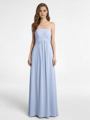 Strapless Chiffon Empire Waist Dress with Pockets-Sky Blue