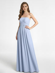 Strapless Chiffon Empire Waist Dress with Pockets-Sky Blue