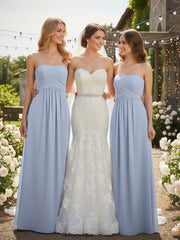 Strapless Chiffon Empire Waist Dress with Pockets-Sky Blue