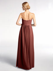 Strapless Chiffon Empire Waist Dress with Pockets-Terracotta