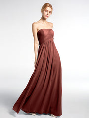 Strapless Chiffon Empire Waist Dress with Pockets-Terracotta Plus Size