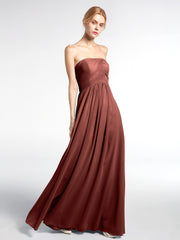 Strapless Chiffon Empire Waist Dress with Pockets-Terracotta