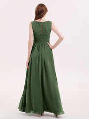 V Neck Chiffon And Lace Dress with Slit Olive Green