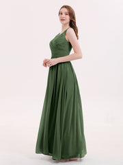 V Neck Chiffon And Lace Dress with Slit Olive Green