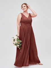 V Neck Chiffon And Lace Dress with Slit Terracotta Plus Size