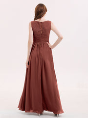 V Neck Chiffon And Lace Dress with Slit Terracotta