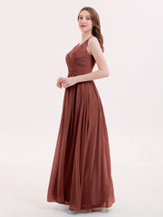 V Neck Chiffon And Lace Dress with Slit Terracotta