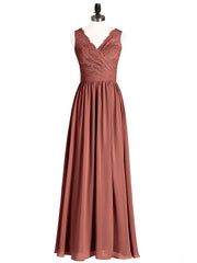 V Neck Chiffon And Lace Dress with Slit Terracotta Plus Size