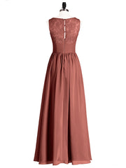 V Neck Chiffon And Lace Dress with Slit Terracotta