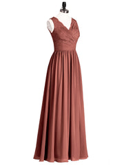 V Neck Chiffon And Lace Dress with Slit Terracotta Plus Size