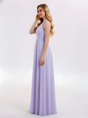 Halter V Neck Chiffon Bridesmaid Gown-Lilac