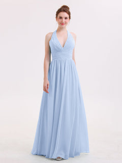 Halter V Neck Chiffon Bridesmaid Gown Clearance