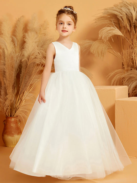 Lace Applique Sleeveless Tulle Flower Girl Ball Gown Blue