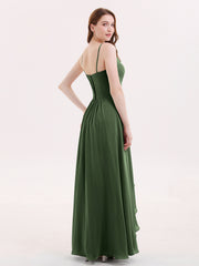 Chiffon Bridesmaid Dresses with Cascade Skirt-Olive Green Plus Size