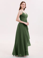 Chiffon Bridesmaid Dresses with Cascade Skirt-Olive Green