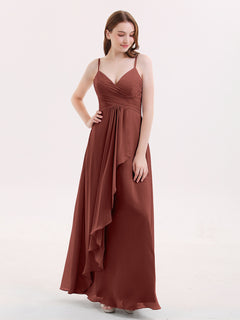 Chiffon Bridesmaid Dresses with Cascade Skirt-Terracotta