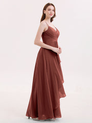 Chiffon Bridesmaid Dresses with Cascade Skirt-Terracotta