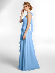 Halter Chiffon Dresses with Cascade Skirt-Blue