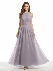 Illusion Neck Corss Waist Tulle Dresses-Dusk