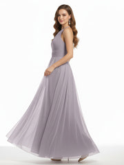 Illusion Neck Corss Waist Tulle Dresses-Dusk