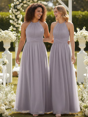 Illusion Neck Corss Waist Tulle Dresses-Dusk