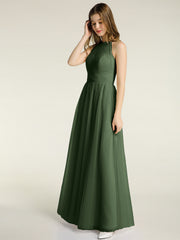 Illusion Neck Corss Waist Tulle Dresses-Olive Green Plus Size