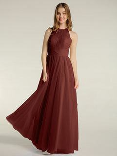 Illusion Neck Corss Waist Tulle Dresses-Terracotta